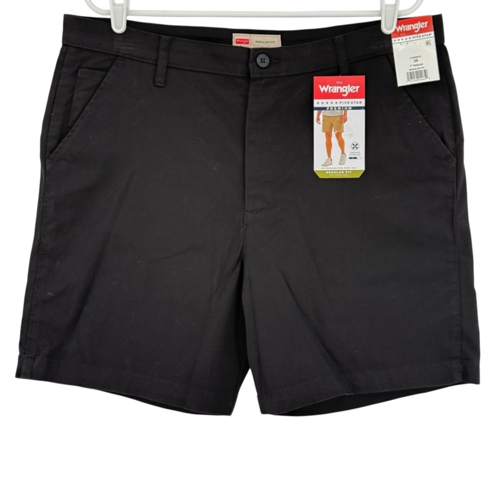 Wrangler Men's Casual Premium Stretch Regular Fit Black Shorts Size 36x7 NWT